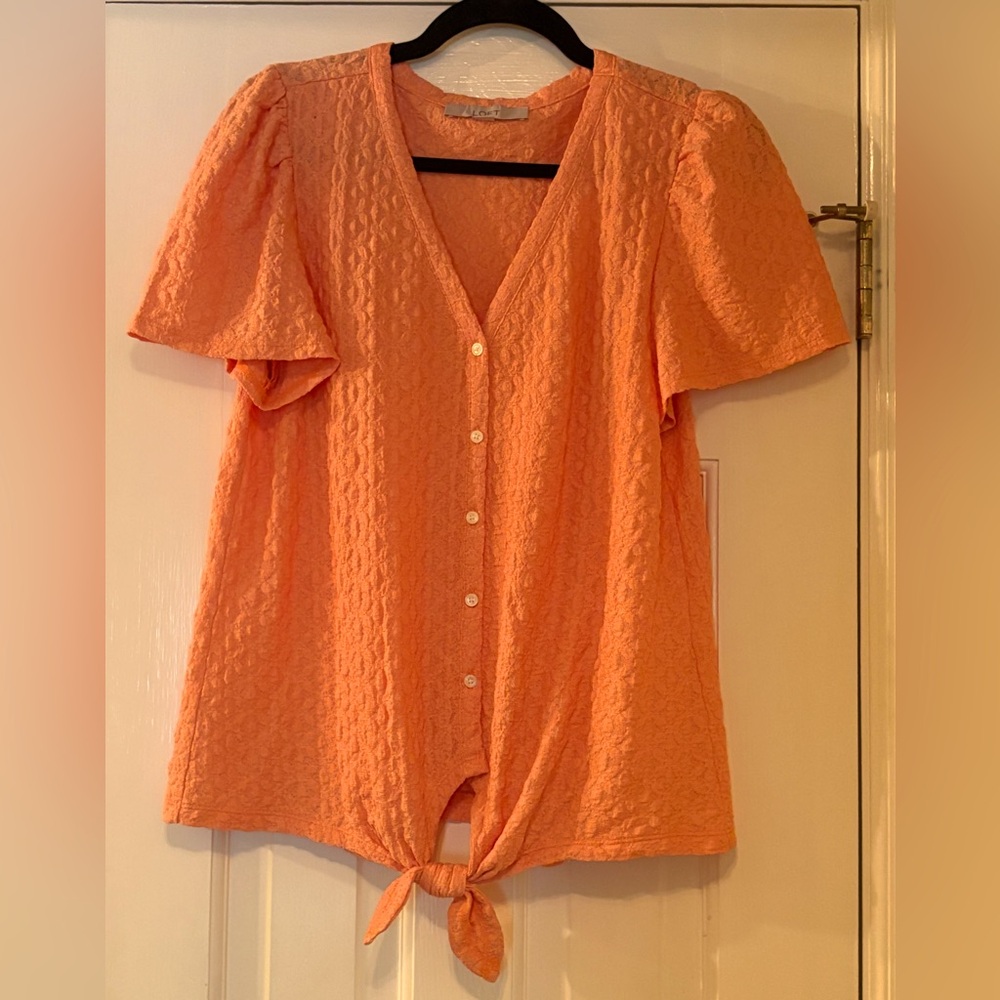 LOFT Orange Textured Button-Down Blouse